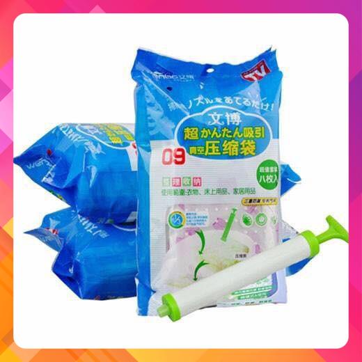 BỘ 8 TÚI HÚT CHÂN KHÔNG ĐỰNG QUẦN ÁO, CHĂN MÀN TẶNG KÈM BƠM TAY