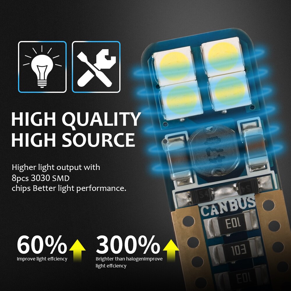 Đèn LED T10 W5W 3030 194 8 SMD 12V Gắn Biển Số Xe Hơi