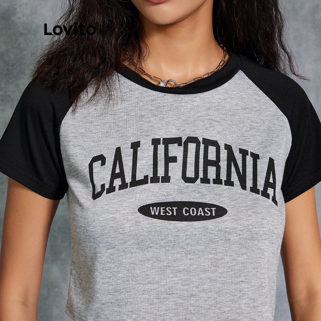 Lovito Áo Thun Lửng Tay Raglan In Chữ L20D1115