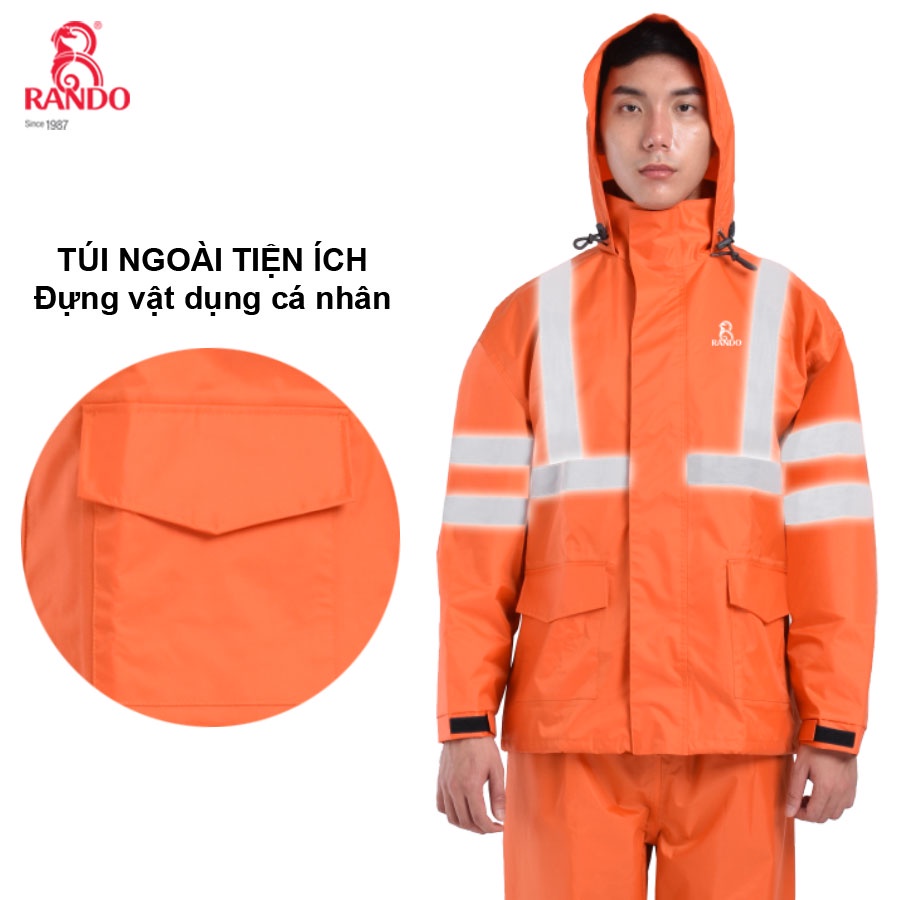 Áo Mưa Bộ Phản Quang An Toàn LEXTI-3, RANDO Chính Hãng, Áo 2 Lớp Giữ Ấm, Vải Dù Nylon/PVC Chống Nước, Chống Gió Bền Bỉ