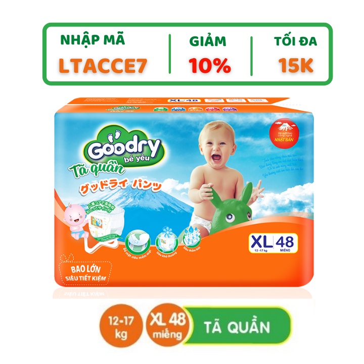 [Mã BMBAU50 giảm 7% đơn 99K] Tã quần Goodry XL48 (12-17kg) công nghệ Nhật Bản thấm hút thật nhanh