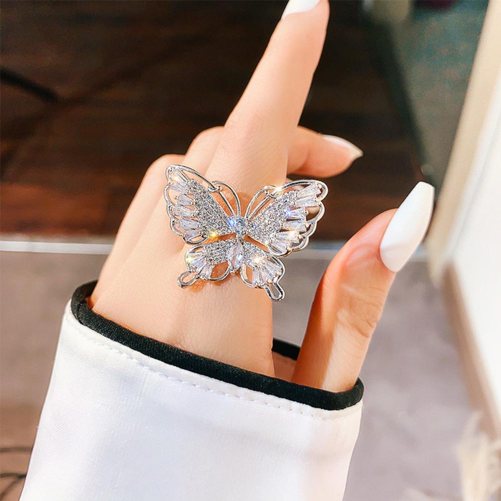 QQMALL Nhẫn Hình Bướm Bằng Đồng Sang Trọng Phong Cách Hàn Quốc Cho Nữ