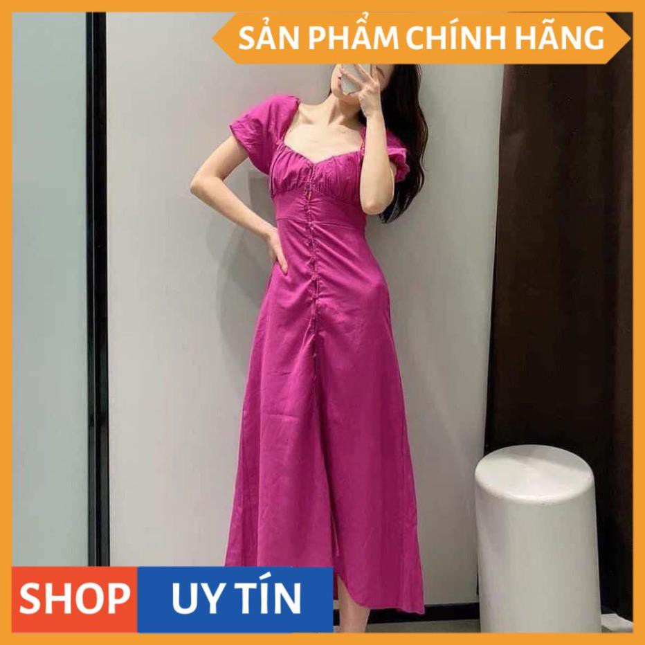 Đầm maxi tay bồng phối nút màu hồng sen xinh xắn - Pink Dress | BigBuy360 - bigbuy360.vn