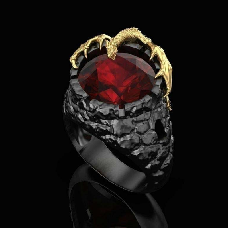 Nhẫn Đeo Tay Kim Loại Đính Đá Ruby Hình Rồng Cá Tính Cho Nam