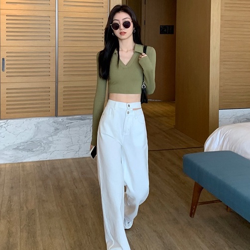 Áo sweater ZHELIHANGFEI thiết kế dài tay eo cao thiết kế quyến rũ thời trang dành cho nữ