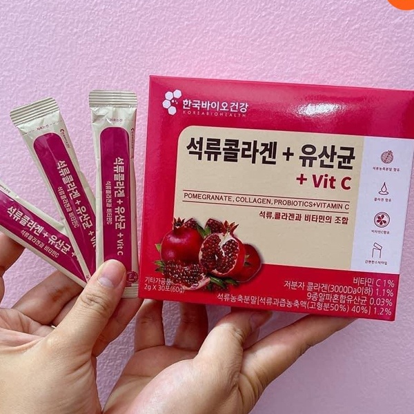 Bột Collagen Uống Lựu Đỏ Korea Bio Cell Hàn Quốc Chính Hãng 30 Gói Vitamin C (+Vit C)