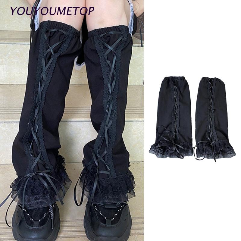 Tất ống chân phối ren bèo phong cách punk lolita cho nữ