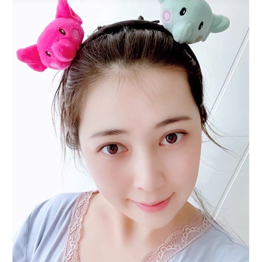 CÀI TÓC TRANG ĐIỂM LÀM ĐIỆU, BĂNG ĐÔ RỬA MẶT HÌNH CHÚ VOI HỒNG CUTE