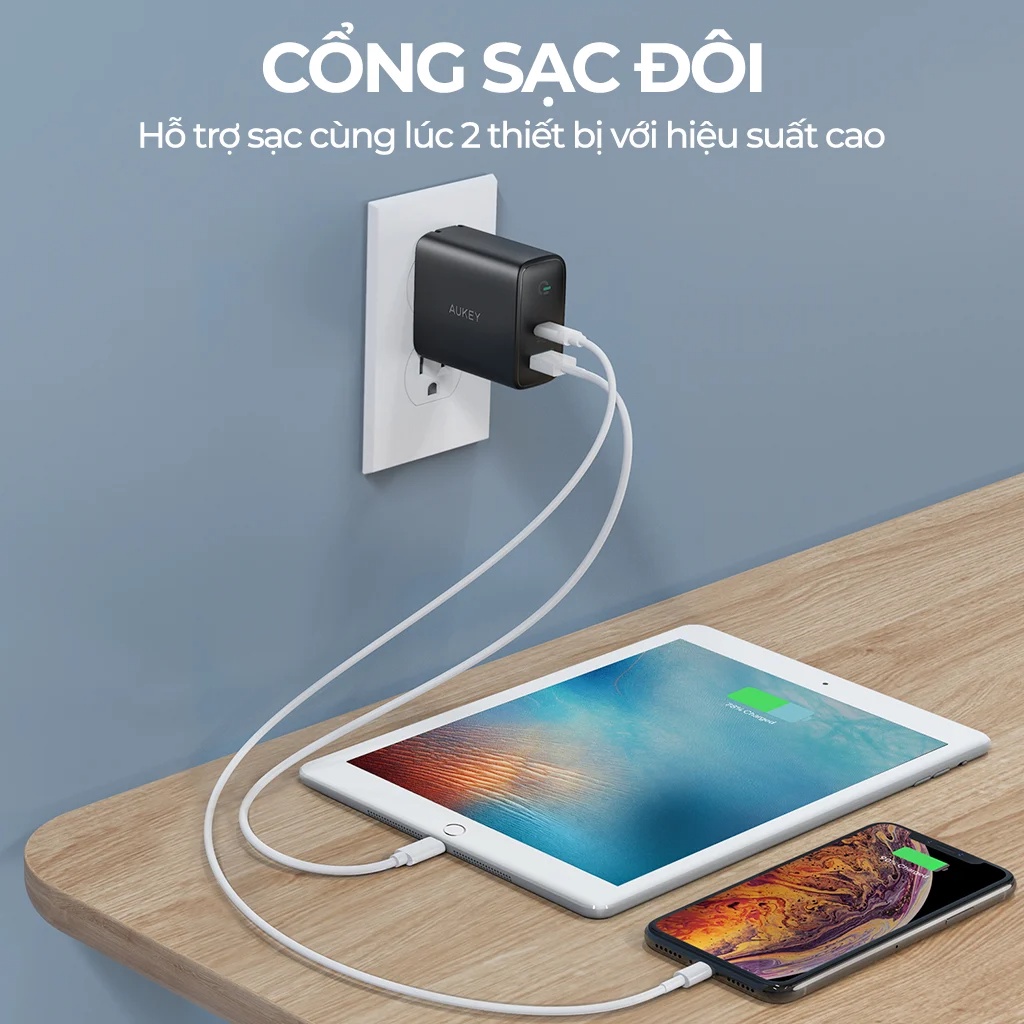 【Giao Hỏa Tốc】Củ Sạc Nhanh AUKEY PA-D1 Type C Power Delivery 30W, USB 12W, Công Nghệ Dynamic Detect - Chính Hãng BH 18T