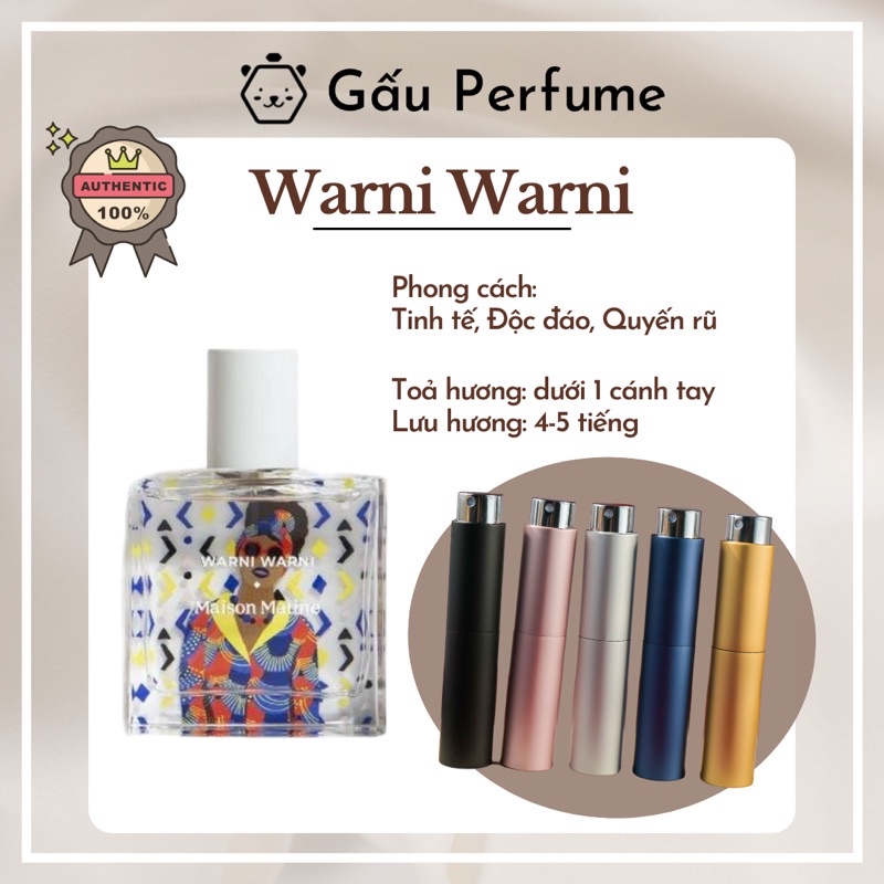 Mẫu thử nước hoa chính hãng warni warni 10ml