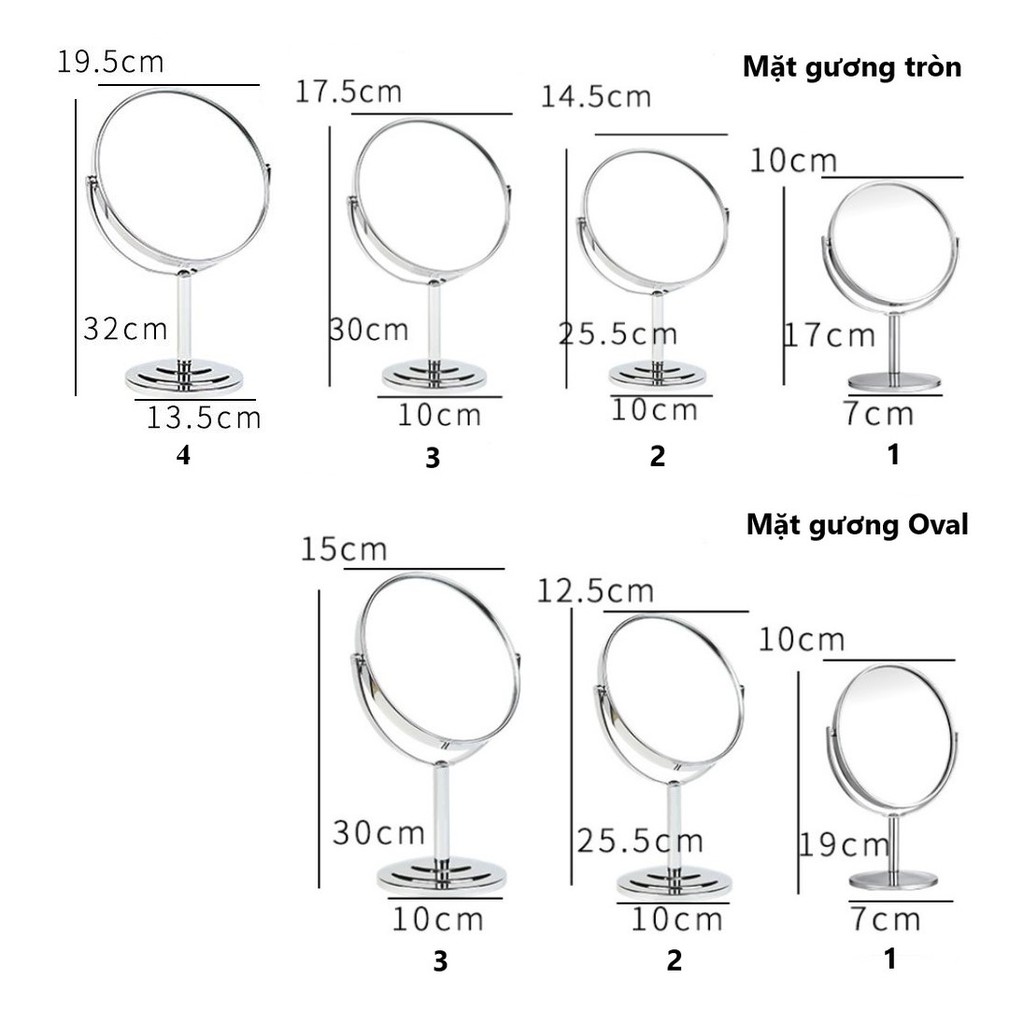 Gương Trang Điểm Nhật Bản 2 Mặt 1 Mặt Phóng To Gấp 3 Lần, Chất Liệu Thép Không Gỉ Siêu Bền Chắc Chắn Đẹp(Hàng Cao Cấp)