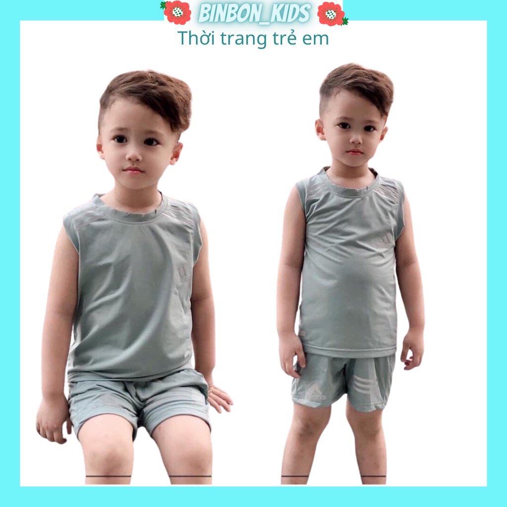 Bộ ba lỗ sát nách bé trai Binbon kids, Bộ thể thao bé trai chất Thun Cotton Phản Quang cực mát cho bé 6-27kg QATE068