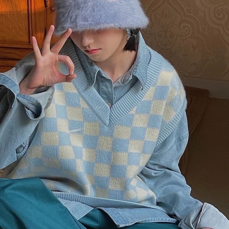 Freeship Áo Gile Caro Vintage Mẫu Mới 4 Màu Pastel