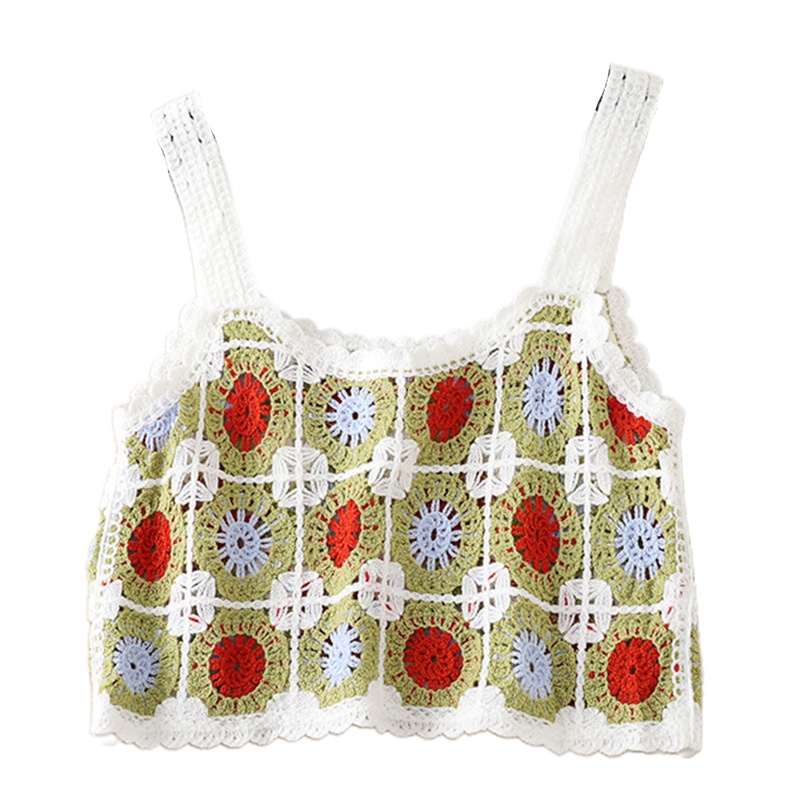 Áo Croptop Dệt Kim Không Tay In Họa Tiết Hình Học Nhiều Màu Sắc Phong Cách Boho Cổ Điển Cho Nữ
