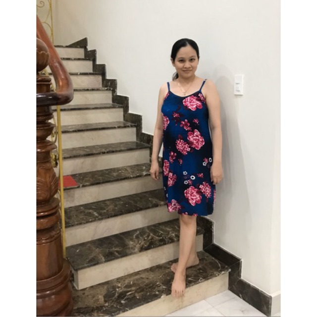 Đầm mặc nhà, đầm ngủ thun lạnh 2 dây mát, vải đẹp (40-58kg) - hình thật