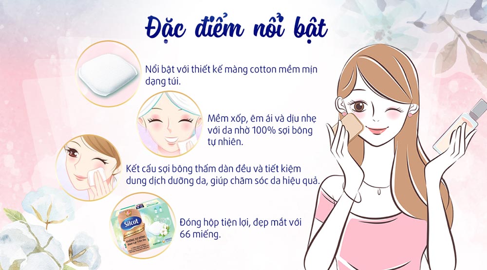 Bông tẩy trang cao cấp Silcot Premium (Xanh lá) 66 miếng/hộp