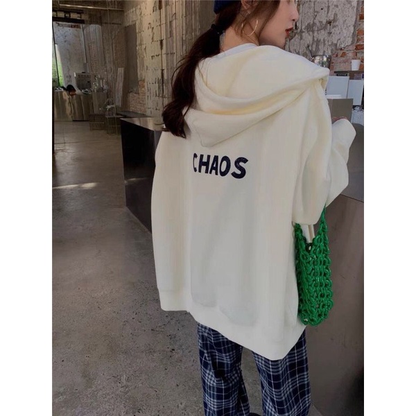 XPstore Áo Khoác Hoodie Zip ulzzang Thêu CHAOS (Ảnh thật)