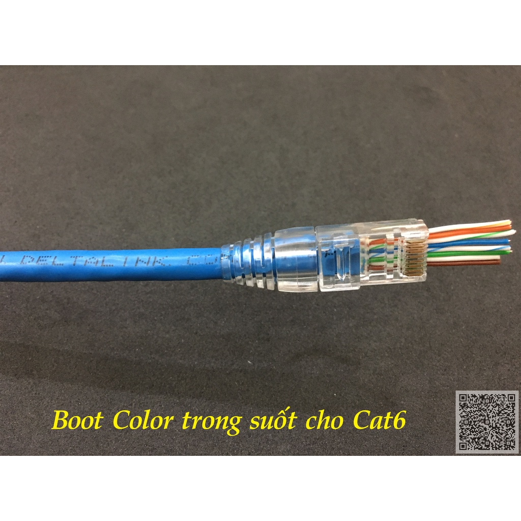[Combo 100 cặp] Đầu bấm mạng xuyên thấu RJ45 Cat5e Cat6 + Đầu chụp mạng trong suốt RJ45 dùng cho Cat