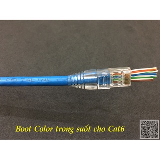 Đầu bấm mạng xuyên thấu RJ45 Cat5e Cat6 + Đầu chụp mạng trong suốt RJ45 dùng cho Cat6