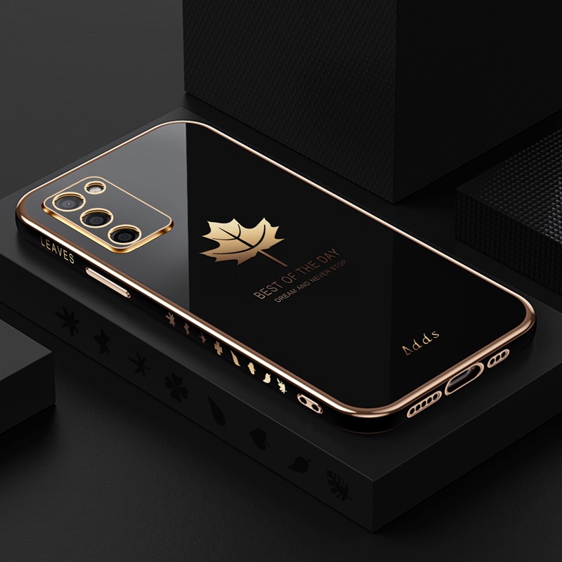 Ốp Điện Thoại TPU silicone Mạ Điện Họa Tiết Lá Phong Kèm Dây Đeo Cho Samsung a02s a03s