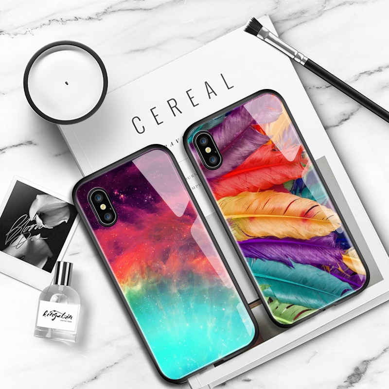 Ốp điện thoại họa tiết đầy sao màu gradient mặt kính cường lực cho Xiaomi Redmi Note 9T 9 9S 6 7 8 Pro