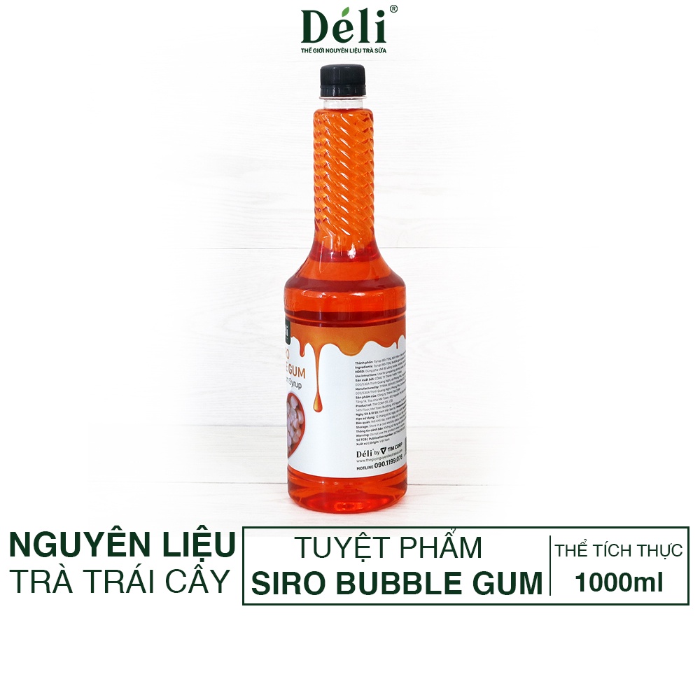 Siro Bubble Gum cao cấp Deli [VỊ NGON MÊ LY] Chai nhựa 1LÍT, Hsd: 12th, Nguyên liệu pha chế trà sữa, soda, cotail