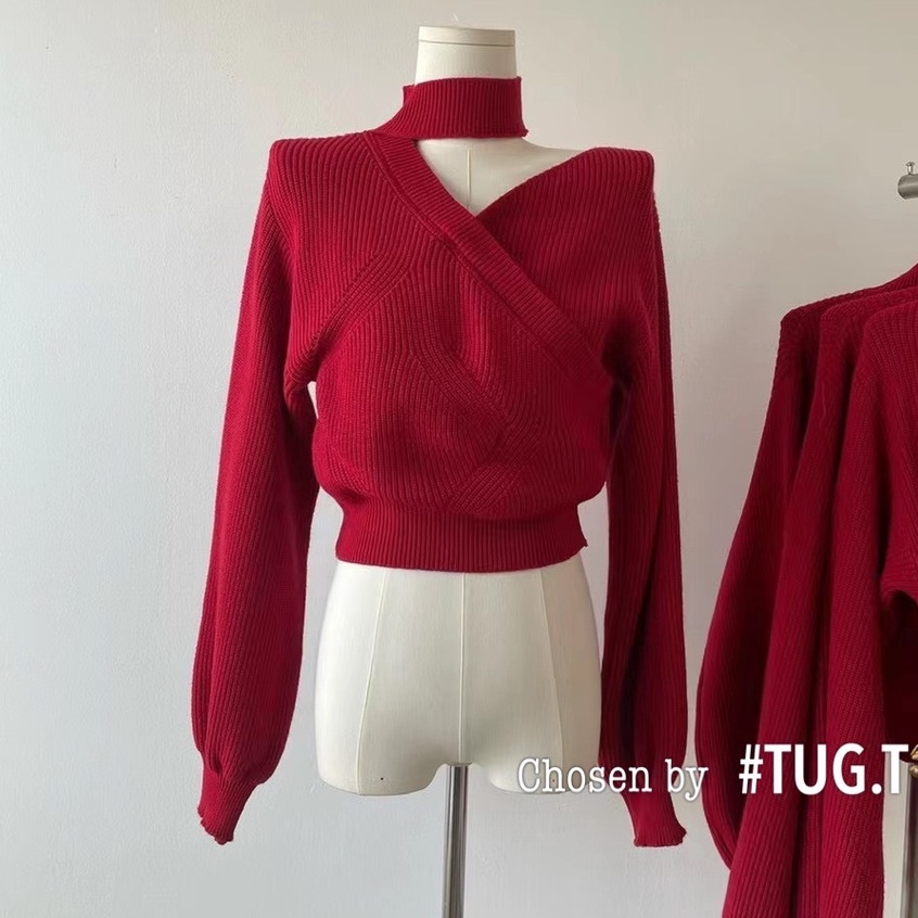 Áo len trễ vai phong cách hàn quốc, dáng rộng cổ chữ V mặc được 2 kiểu siêu xinh hàng quảng châu loại 1 | BigBuy360 - bigbuy360.vn