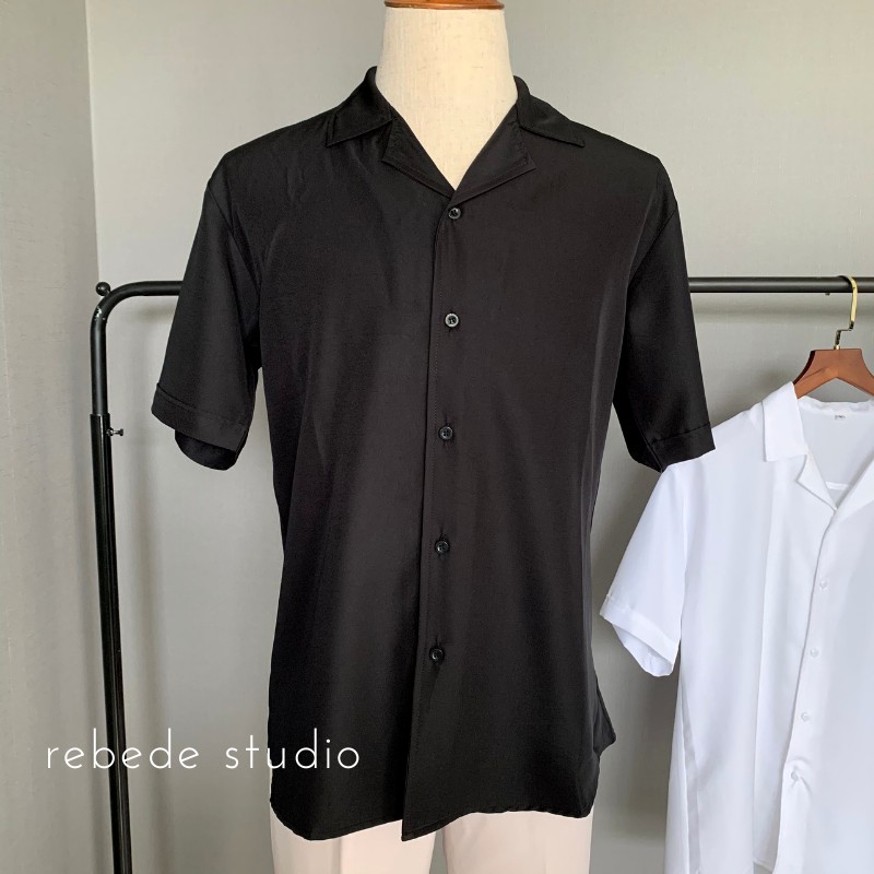 Áo sơ mi nam nữ tay ngắn, áo cổ vest unisex form rộng, vải sơ mi lụa đẹp co giãn - Rebede JBS02 | BigBuy360 - bigbuy360.vn