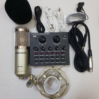 Combo thu âm livestream míc bm900 woaichang sound card v8 tặng tai nghe bh 6 tháng đổi mới