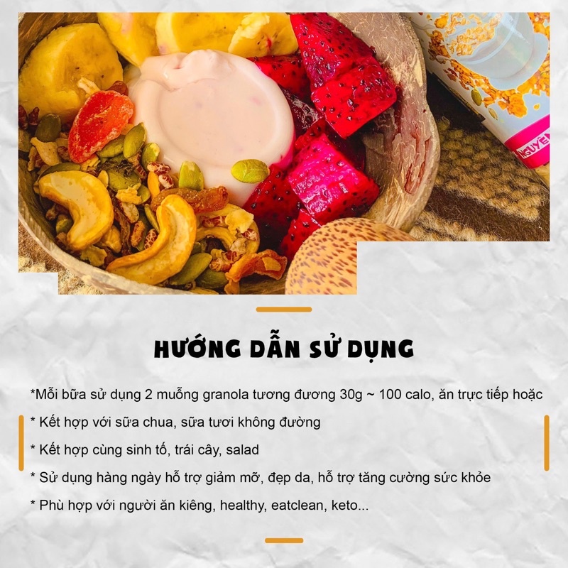 Granola siêu hạt ngũ cốc dinh dưỡng ăn kiêng healthy nguyên hạt 5% yến mạch không đường Mombeauty
