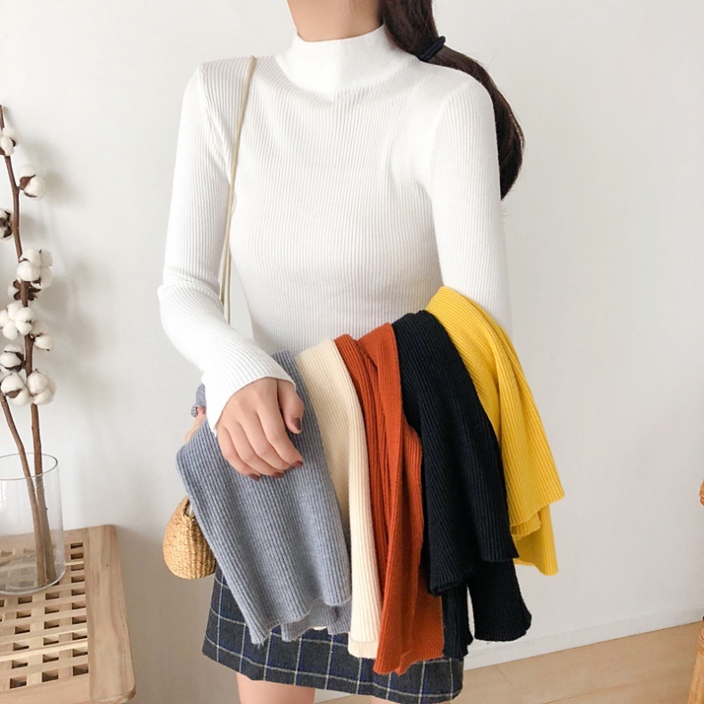 Áo len tăm cổ 3 phân Hàng Quảng châu chất mềm mịn xinh xắn-Video quay cận cảnh đủ màu áo len dài tay cổ 3cm