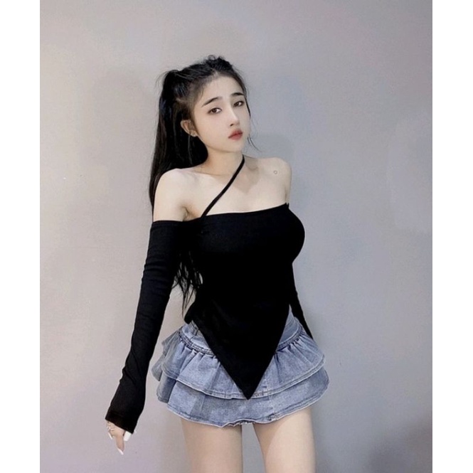 Áo bẹt vai tà nhọn chất vải Gân Cam Kết Hàng Y Hình kèm ảnh thật chính chủ ( size dưới 52kg)