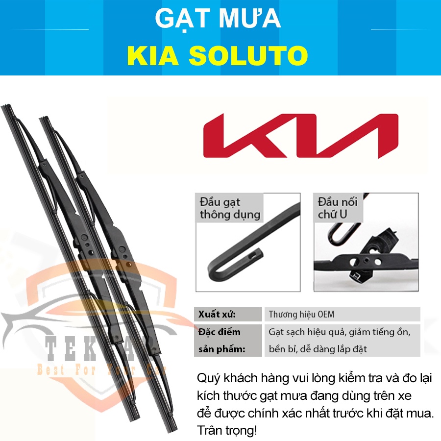 [1 CẶP - KIA SOLUTO ] Gạt mưa ô tô xe Kia Soluto cần gạt kính khung xương sắt lưỡi silicon, thanh cần lưỡi gạt nước mưa