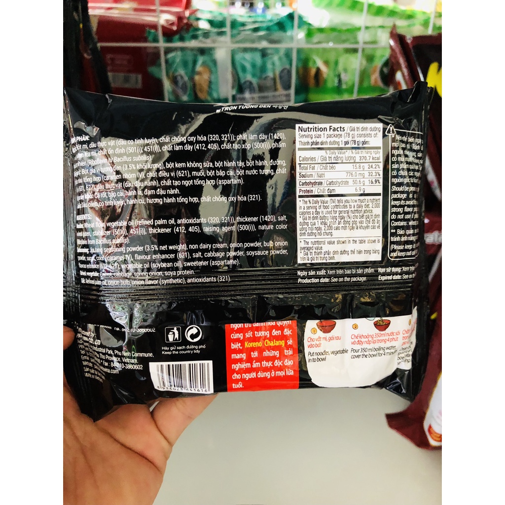 Mì trộn tương đen Koreno ChaJang 78G DATE LUÔN MỚI