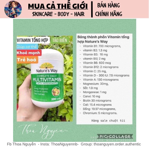 Vitamin Tổng Hợp Và Tảo Biển Tảo Xoắn Nature Way Multivitamin 200 Viên