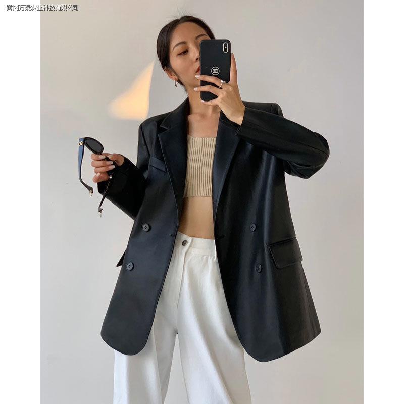 Áo Khoác Vest Da PU Dáng Rộng Màu Đen Thời Trang Thu Đông Dành Cho Nữ 2023