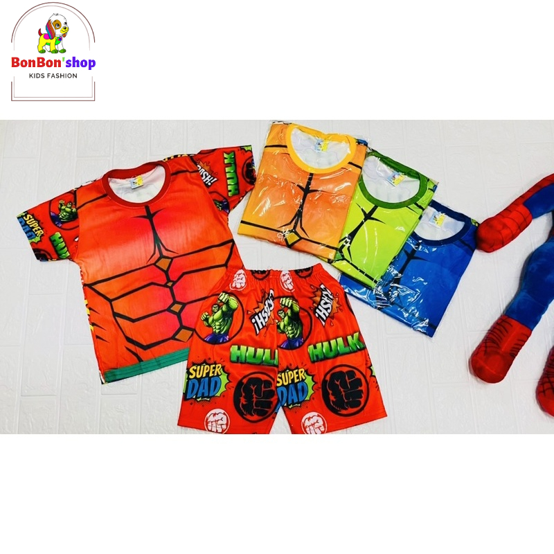 (SNH22)#Quần áo bé trai, Bộ cộc tay cho bé chất thun lạnh in 3D siêu nhân HUIK size 1-8 tuổi