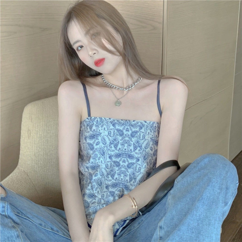 Áo Croptop Hai Dây Hở Lưng Phong Cách Retro Gợi Cảm Cho Nữ