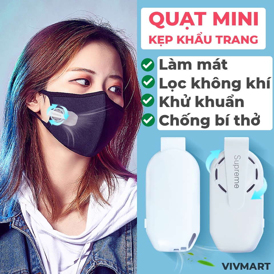 ✅ Quạt Mini Kẹp Vào Khẩu Trang - Làm Mát, Lọc Không Khí, Khử khuẩn, Chống Bí Thở