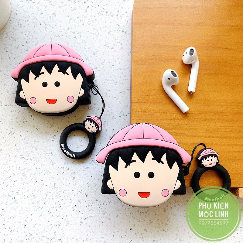 ☘️Tặng kèm móc treo☘️Case Airpod 1 2- Vỏ bao bọc Chibi Maruko Cover đựng tai nghe không dây Airpods
