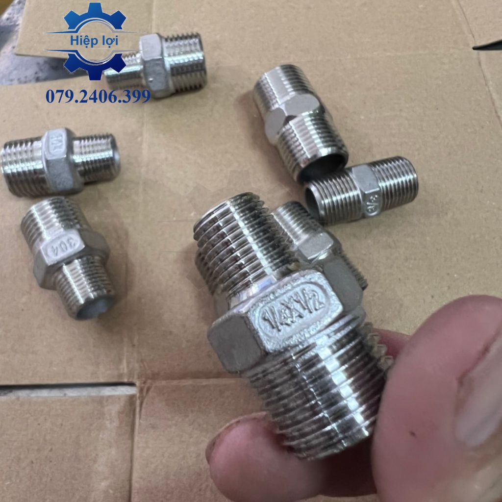 Kép inox 304 - Nối 2 đầu ren ngoài inox - cút nối inox các thiết bị hơi, khí, hóa chất... (ĐỦ MỨC REN)