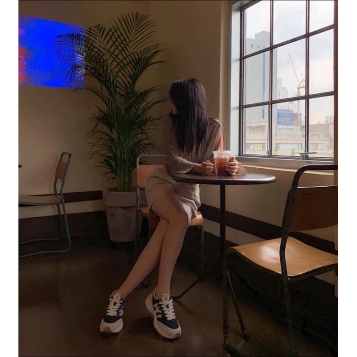 Giày chunky jogger MLB đen phối gót nâu