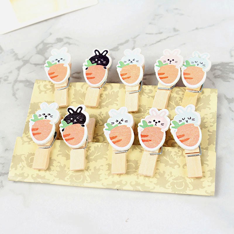 SET 10 Cái Kẹp Gỗ Sơn Design Pub hình Thú xinh (Tặng 1,5m dây cói)