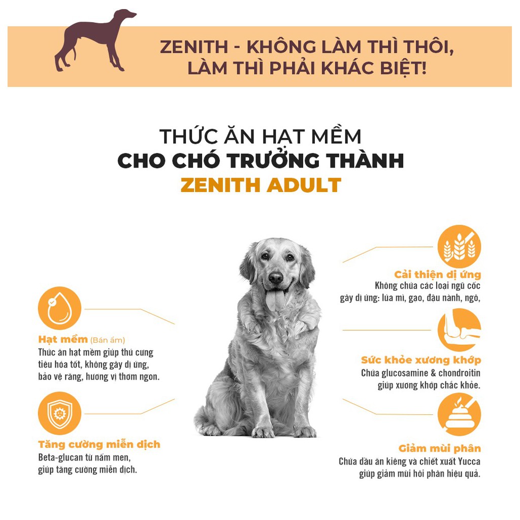 Thức ăn hạt mềm cho chó trưởng thành Zenith Aldult túi 3 Kg