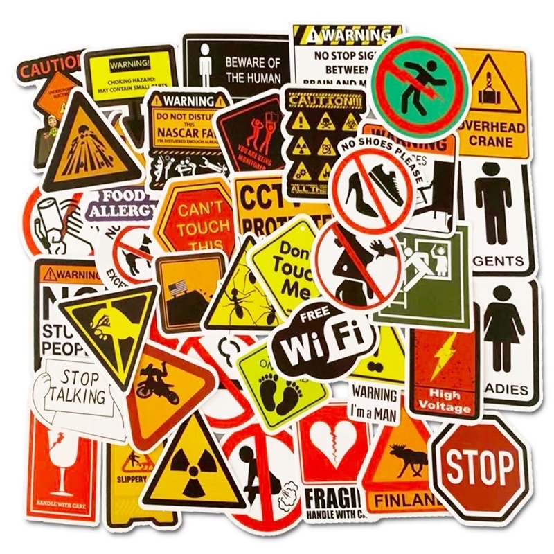 Bộ 100 sticker biển báo siêu chất dùng để trang trí điện thoại di động/ván trượt/vali không để lại dấu keo - Rinart.vn
