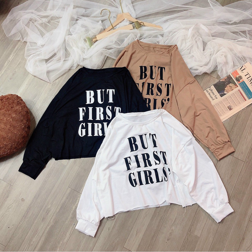 Áo Kiểu Nữ𝑭𝑹𝑬𝑬𝑺𝑯𝑰𝑷Áo Form Rộng Tay Dài In Chữ Chất Cotton,Áo Croptop Tay Dài,LY STORE