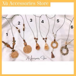 Phụ kiện thời trang | Dây chuyền boho mây cói hạt gỗ