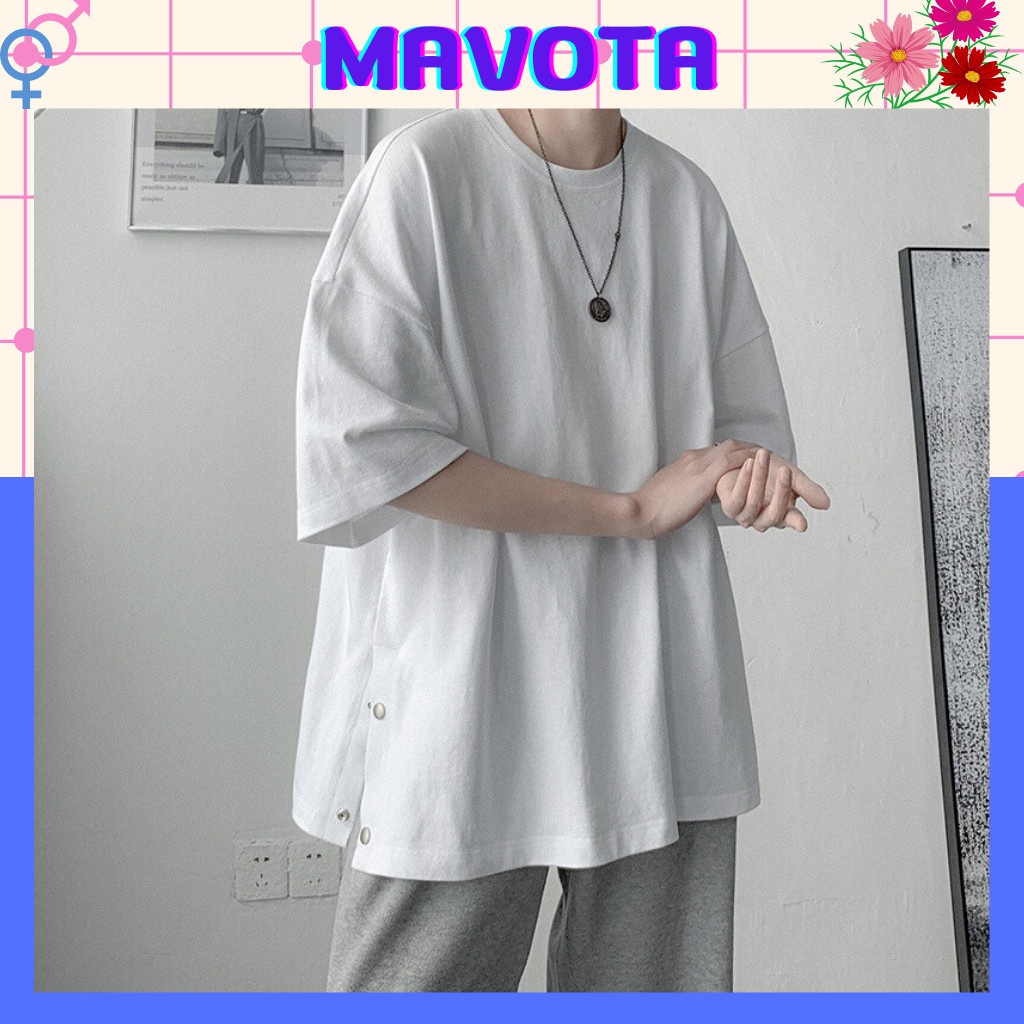 Áo phông Mavota áo thun cotton trơn nam tay lỡ form rộng viền khuy unisex Hàn Quốc ATKB04 | BigBuy360 - bigbuy360.vn