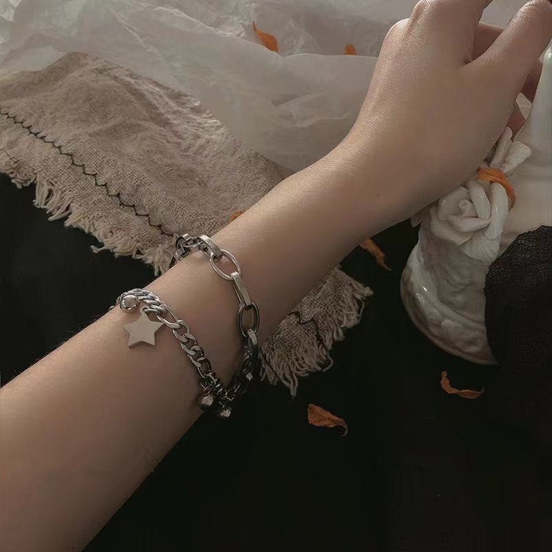 Vòng tay thép titan hai lớp phong cách hiphop Hàn Quốc