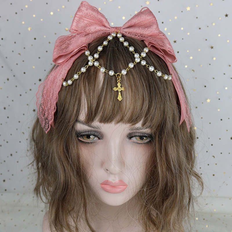 Băng Đô Ren Nhiều Lớp Đính Ngọc Trai Phong Cách Lolita